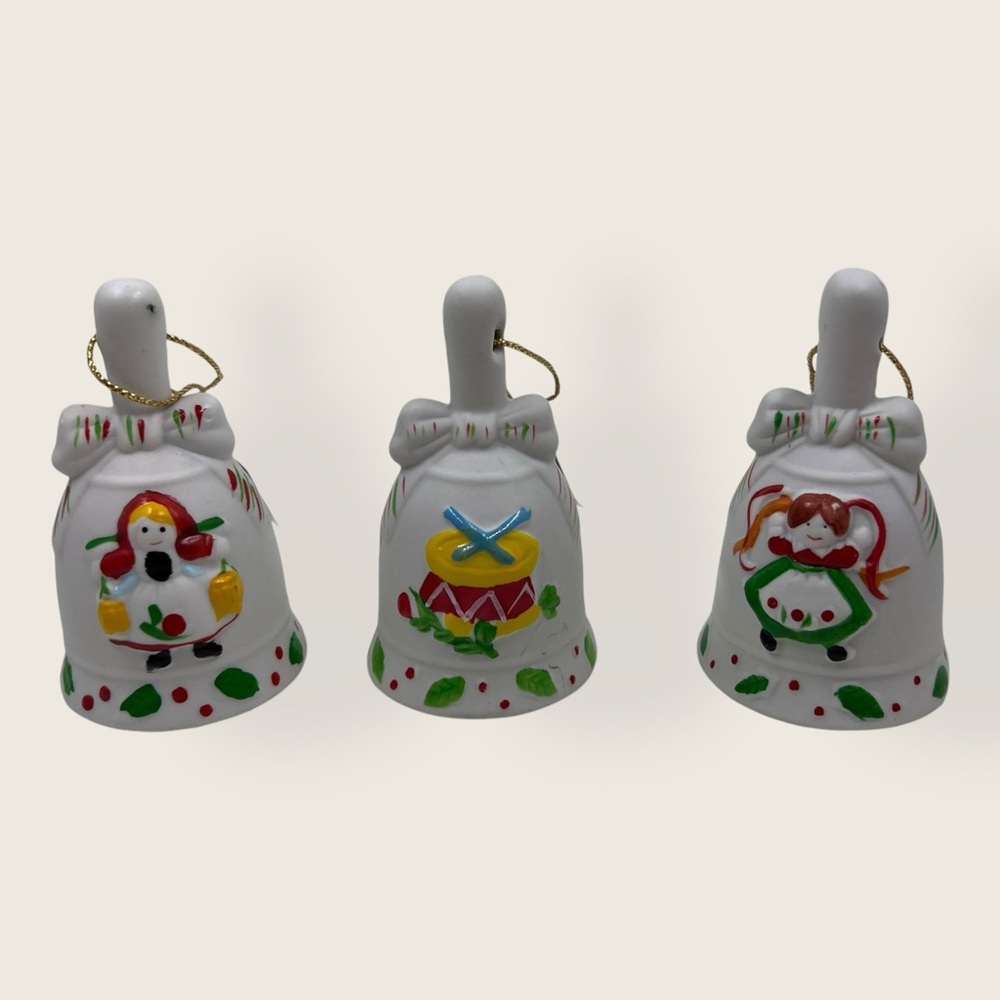 Porcelain Handpainted Christmas Bell Ornaments | Set of 3